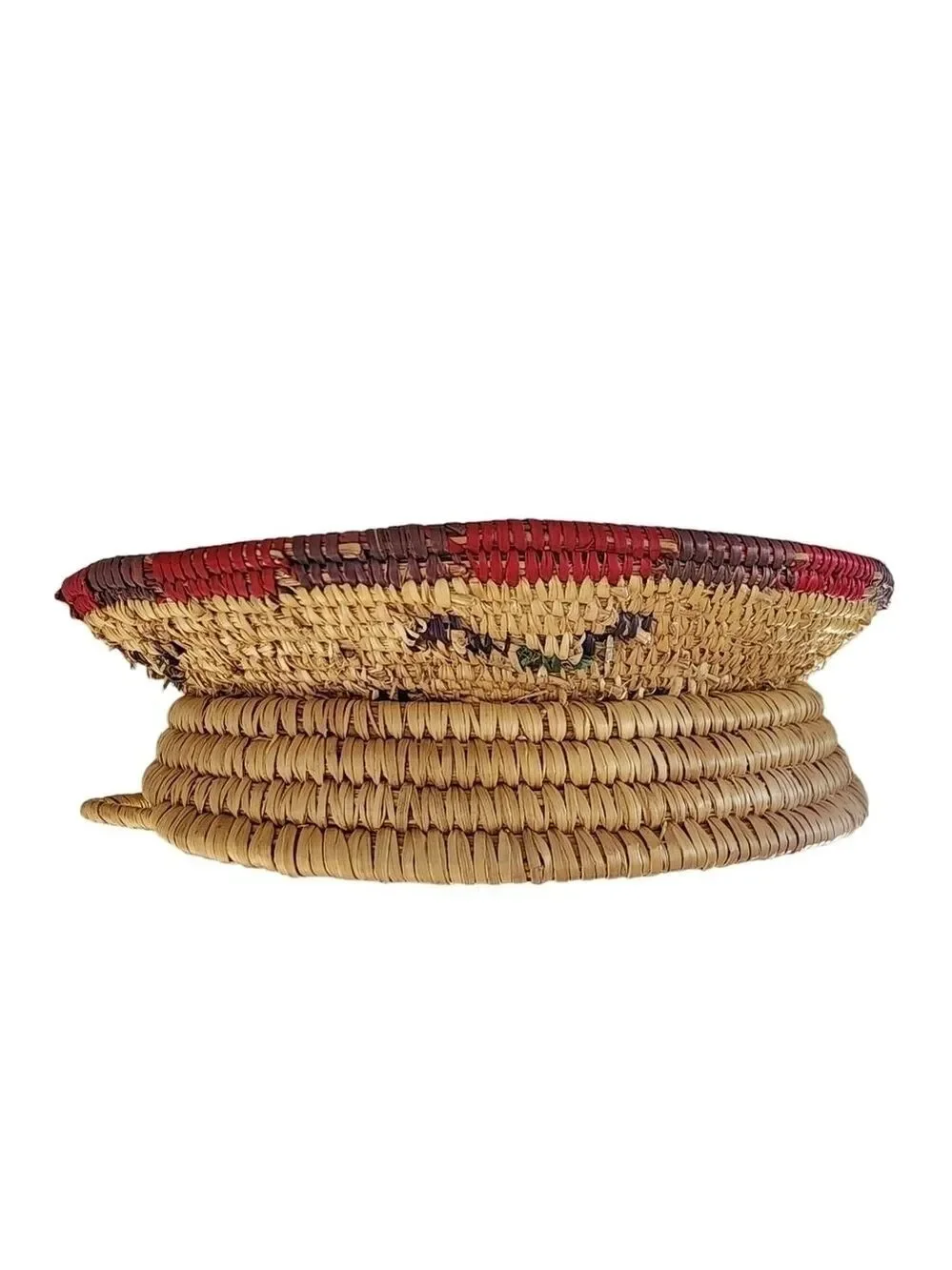 Vintage hand woven basket bowl with platform base southwest native